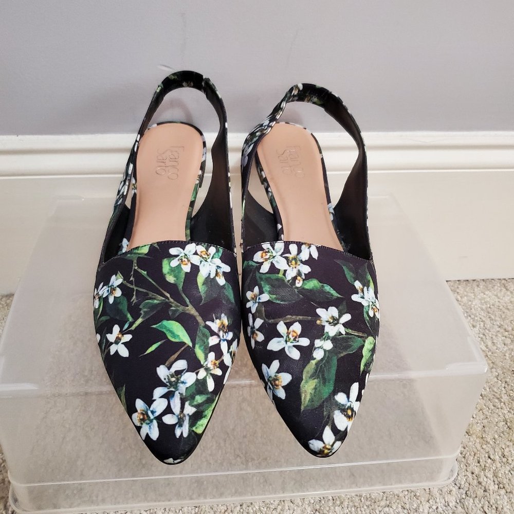 Franco Sarto Black Floral Slingbacks